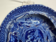 Load image into Gallery viewer, Staffordshire Blue Transfer Quadrupeds Small Platter Hunter and Dog Ca. 1825
