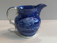 Load image into Gallery viewer, Historical Staffordshire Blue Pitcher in the Landing of Lafayette Pattern Ca. 1825
