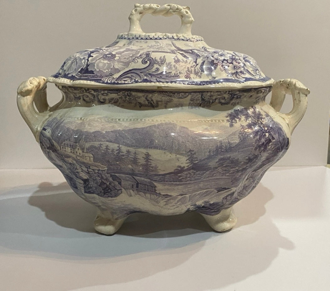 Historical Staffordshire Soup Tureen Little Falls At Luzerne Hudson River 1835