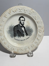 Load image into Gallery viewer, Staffordshire Pearlware Children’s Alphabet Plate Abraham Lincoln 1860’s Child’s
