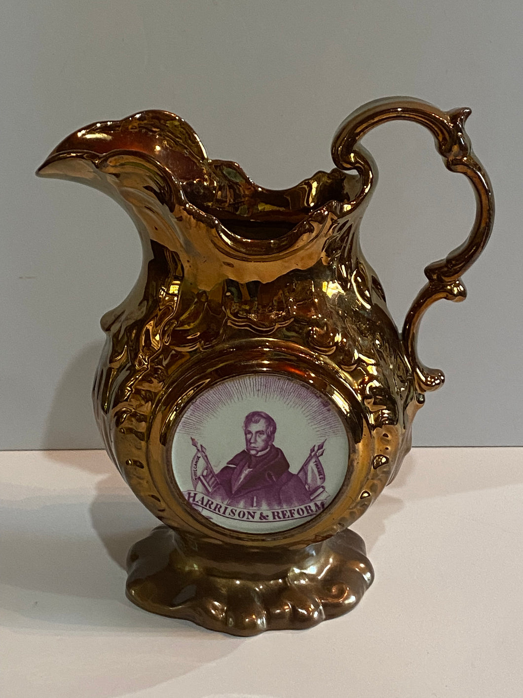 Historical Staffordshire Copper Luster William Harrison Large Pitcher 1840’s A