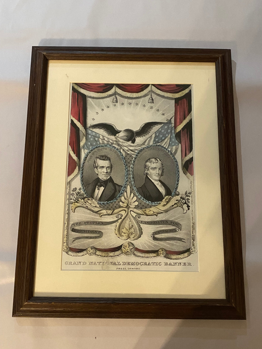 Original N. Currier Print Grand National Democratic Banner Polk and Dallas