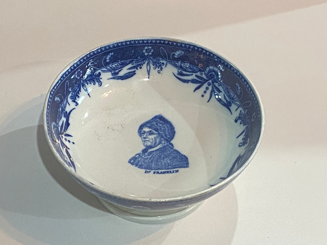 Historical Staffordshire Pearlware Wedgwood Dr. Benjamin Franklin Footed Bowl Ca. 1820
