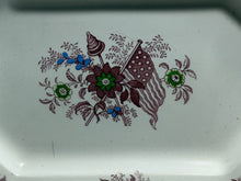 Load image into Gallery viewer, Staffordshire Mulberry Transfer Liberty Cap Patriotic Flag Small Platter 1840’s
