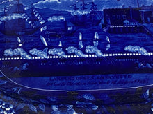 Load image into Gallery viewer, Historical Staffordshire Blue Landing of Lafayette At Castle Gardens Platter 17”
