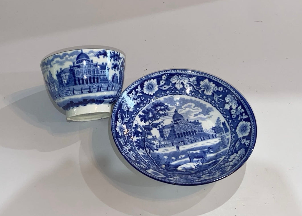 Historical Staffordshire Boston State House Cup And Saucer By Rogers