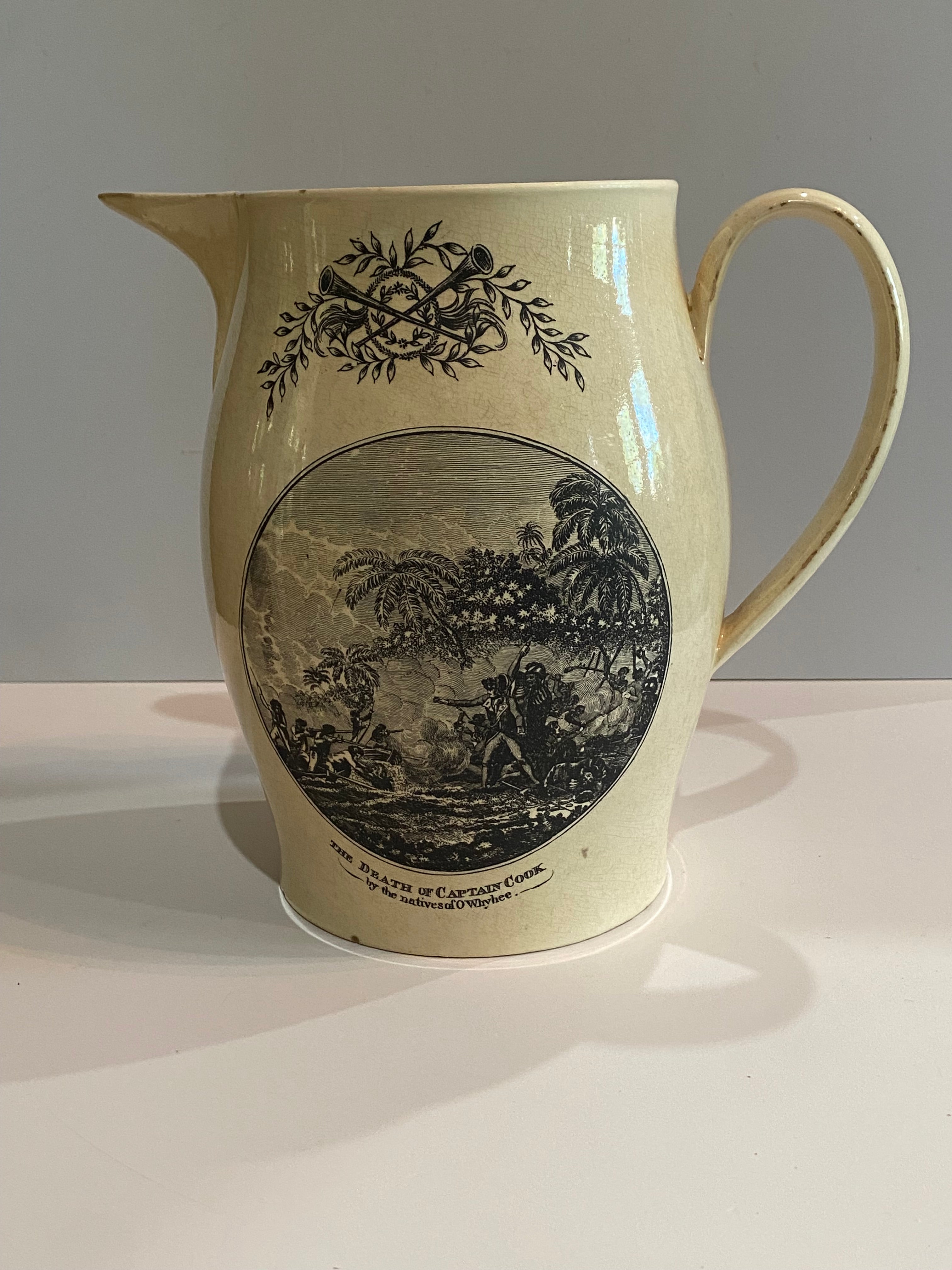 Staffordshire Creamware Liverpool Pitcher Death of Captain Cook By the ...