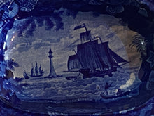 Load image into Gallery viewer, Historical Staffordshire Blue Vegetable Dish The Eddistone Lighthouse
