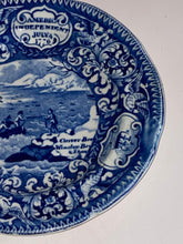 Load image into Gallery viewer, Historical Staffordshire Blue Cup Plate Pilgrim America Independence Book Piece

