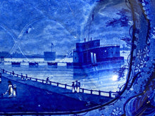 Load image into Gallery viewer, Historical Staffordshire Blue Platter Well Tree Castle Gardens Battery New York
