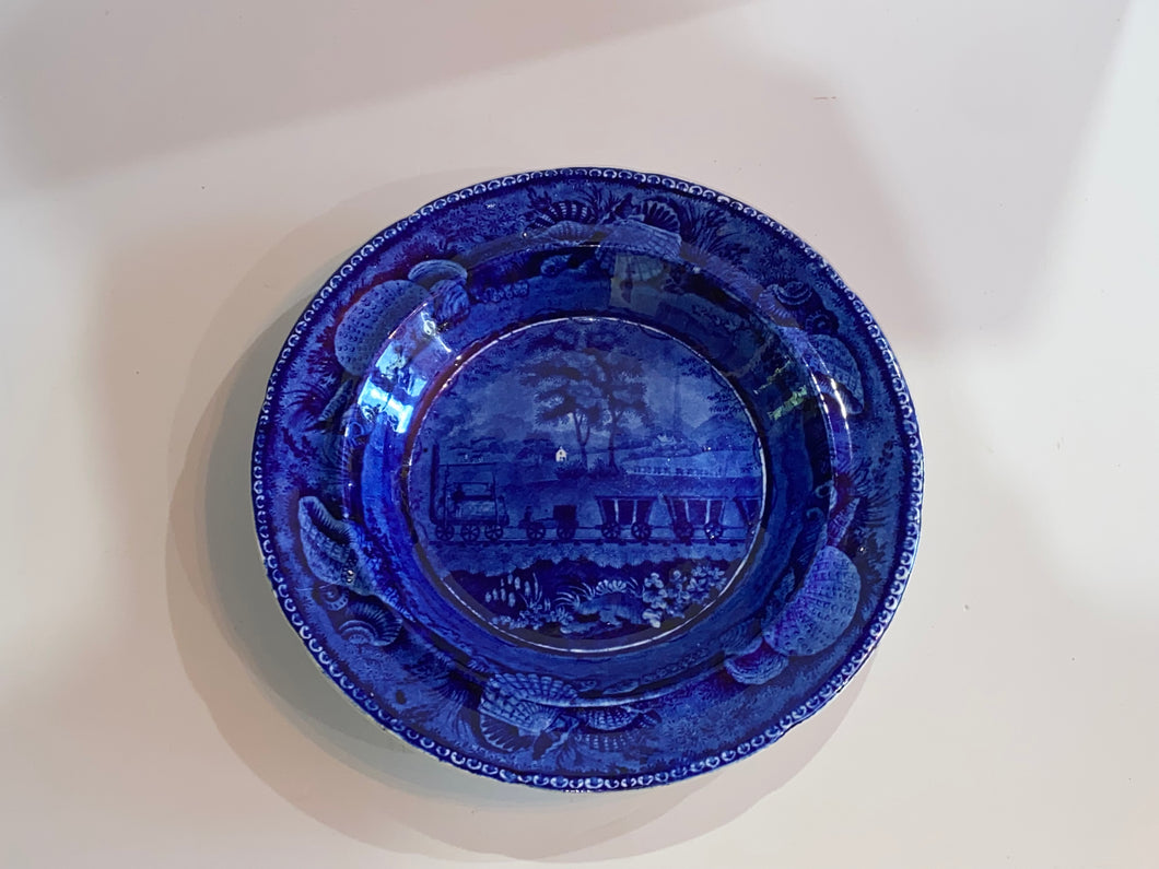 Historical Staffordshire Blue Soup Plate Baltimore And Ohio Railroad
