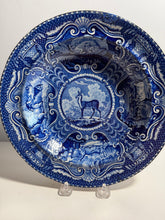 Load image into Gallery viewer, Staffordshire Blue Transfer Soup Plate Tibetan Mule Deer Ca.
