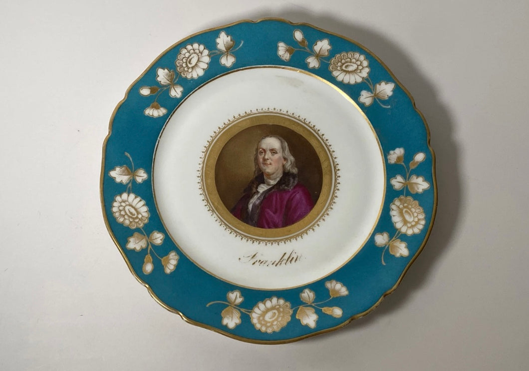 Antique Hand Painted Porcelain Plate Benjamin Franklin 19th Century