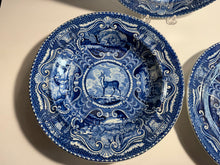 Load image into Gallery viewer, Staffordshire Blue Transfer Soup Plate Quadrupeds Tibetan Mule Deer Ca. 1825
