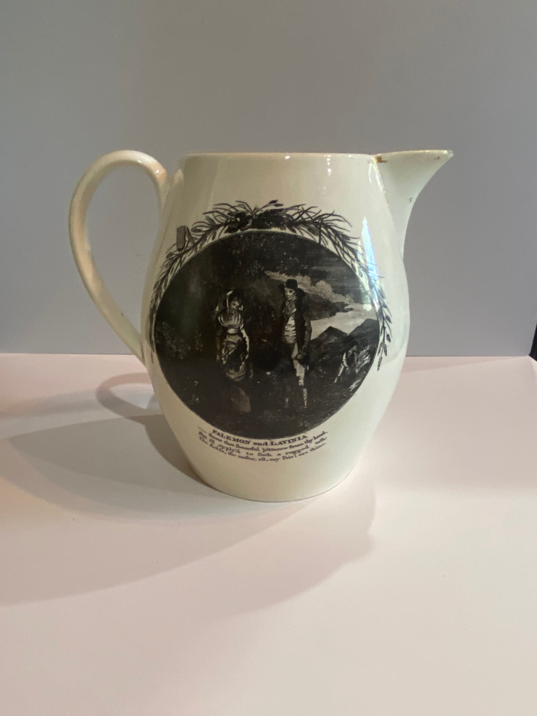 Staffordshire Creamware Liverpool Pitcher Cordwainers Arms Palemon And Lavinia