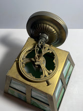 Load image into Gallery viewer, Vintage Slag Glass Arts And Crafts Hanging Light Mission Brass Green Glass
