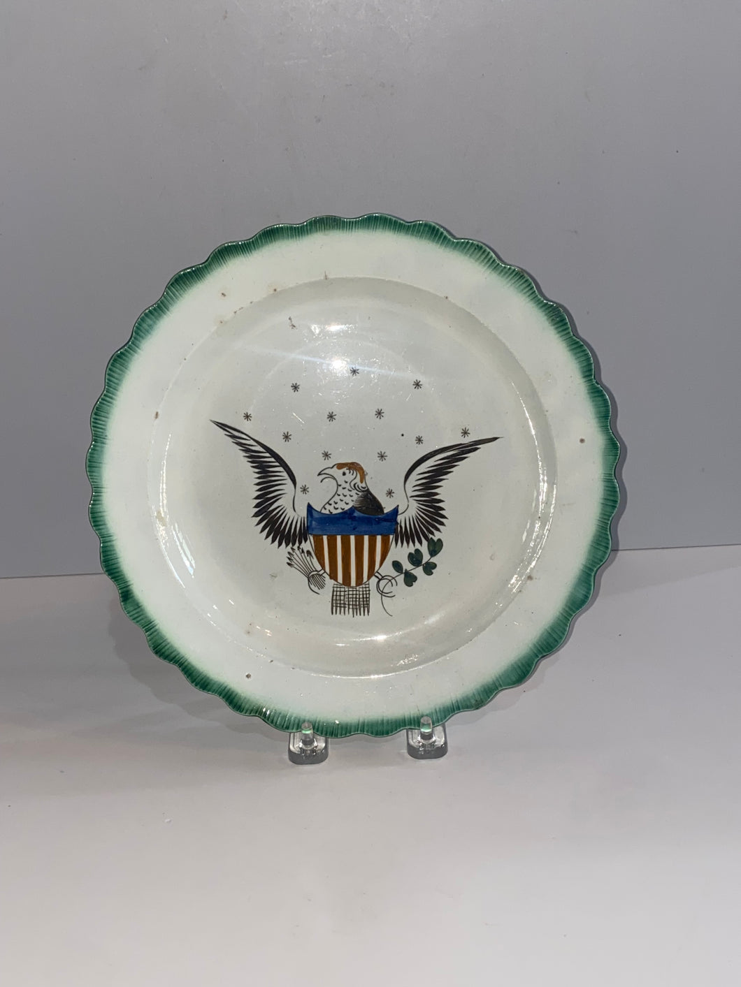Staffordshire Pearlware Dinner Plate Green Edge Leeds Eagle and Shield