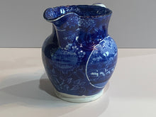 Load image into Gallery viewer, Historical Staffordshire Blue Pitcher in the Landing of Lafayette Pattern Ca. 1825
