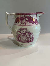 Load image into Gallery viewer, Historical Staffordshire Peace, Plenty and Independence and Success to the United States Pink Luster Pitcher Ca. 1820
