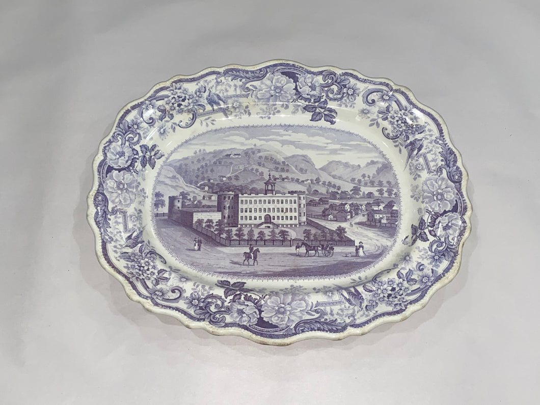 Historical Staffordshire Allegeny Penitentiary Pittsburgh Platter Mulberry 1835