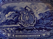Load image into Gallery viewer, Historical Staffordshire Blue Vegetable Dish Arms of Massachusetts Ca. 1825
