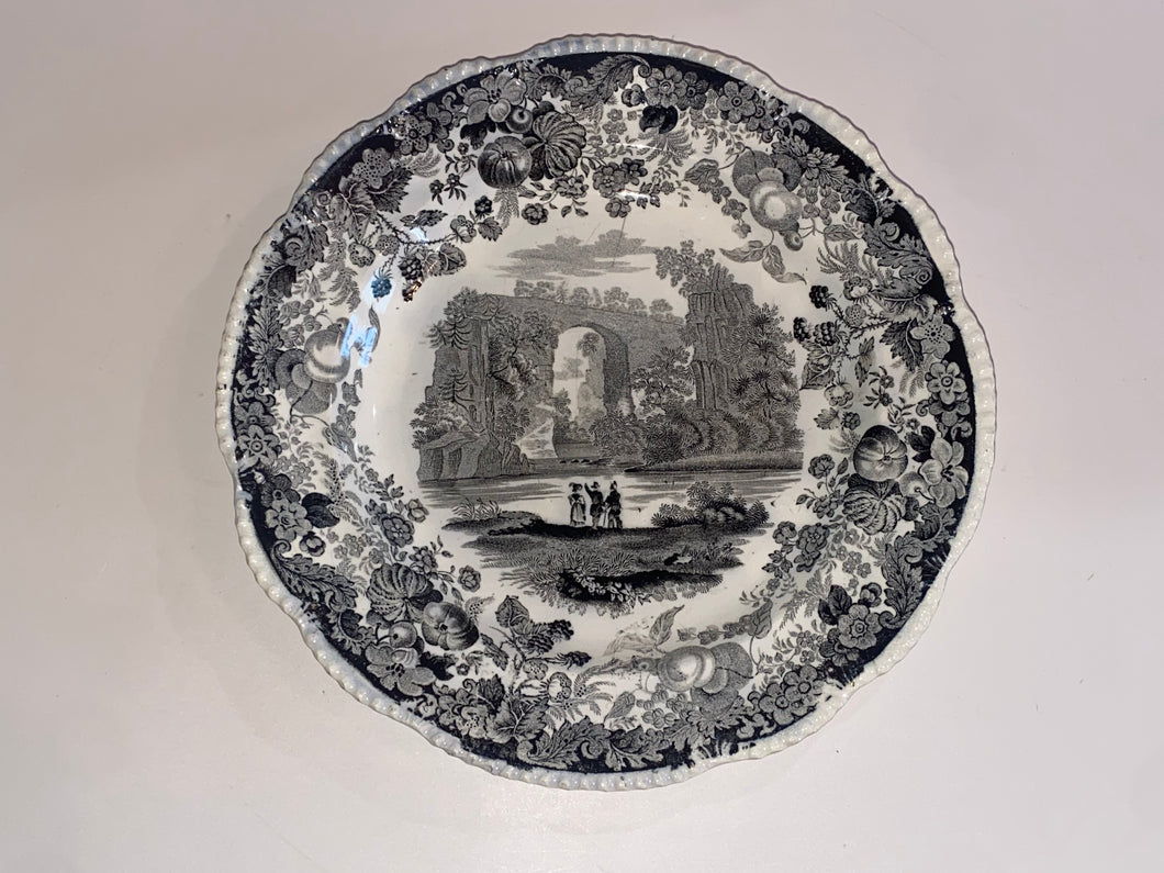 Historical Staffordshire Black Transfer Plate Natural Bridge Virginia