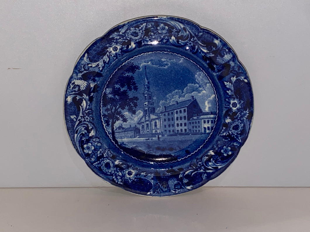 Historical Staffordshire Blue Transfer Plate Church In The City Of New York B