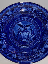 Load image into Gallery viewer, Historical Staffordshire Blue Dinner Plate with Arms of New York Ca. 1825
