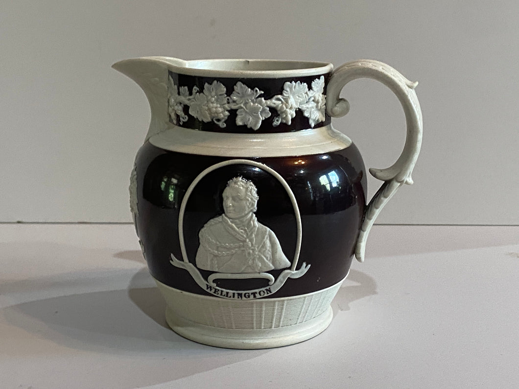 Historical Staffordshire Wellington And Blucher Jasperware Pitcher Ca. 1830