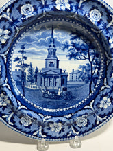 Load image into Gallery viewer, Historical Staffordshire Blue Soup Plate Octagon Church Boston Ca. 1825
