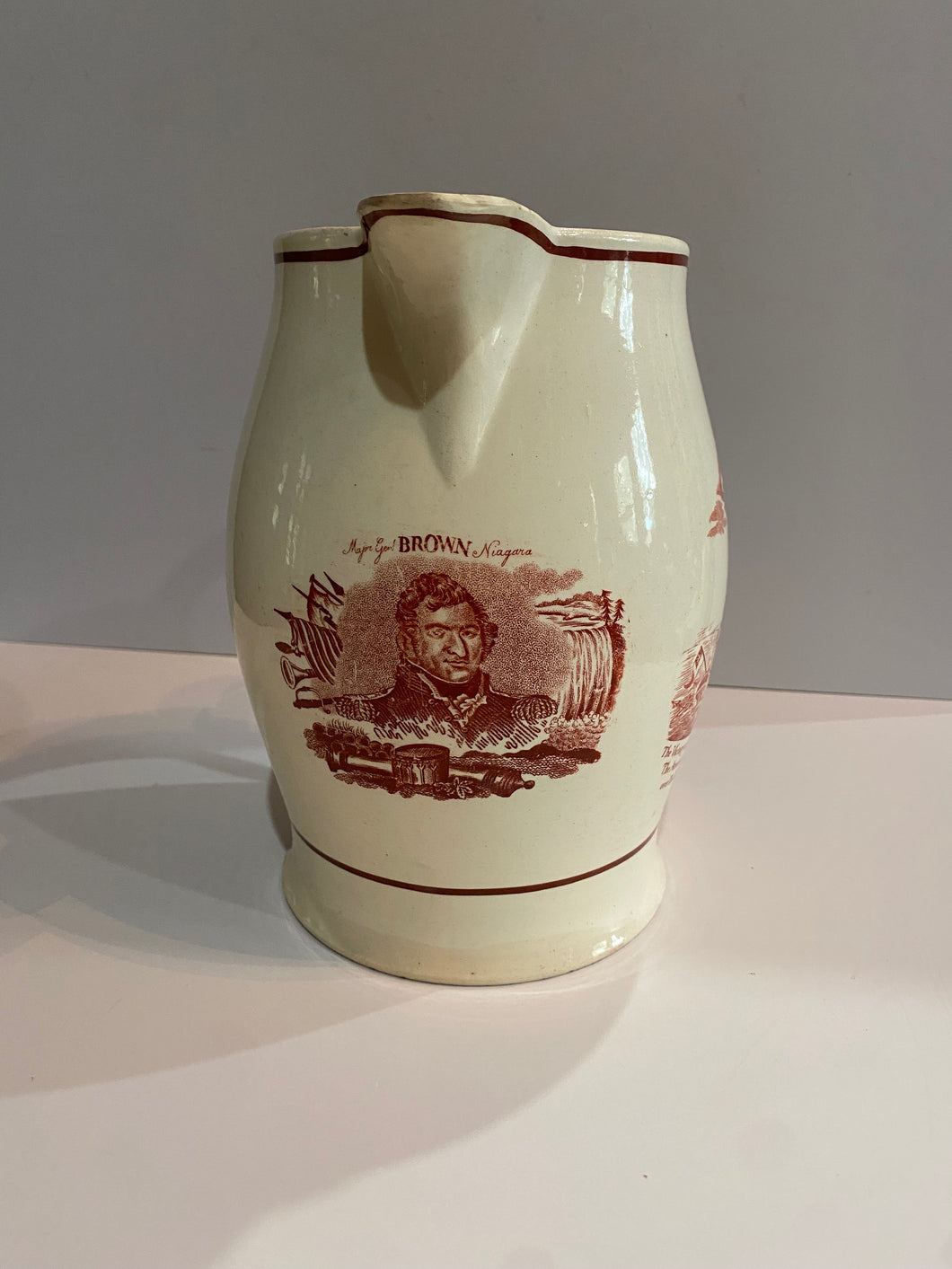 Staffordshire Creamware Liverpool Pitcher General Brown Niagara Frigate United States and Macedonian