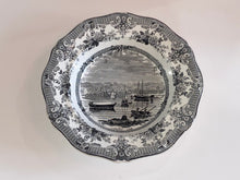 Load image into Gallery viewer, Historical Staffordshire Black Transfer Soup Plate “Southwest view of the Town of Charlotte Amalie in the Island of Saint Thomas 1835
