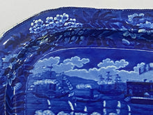 Load image into Gallery viewer, Historical Staffordshire Blue Landing of Lafayette At Castle Gardens Platter 17”
