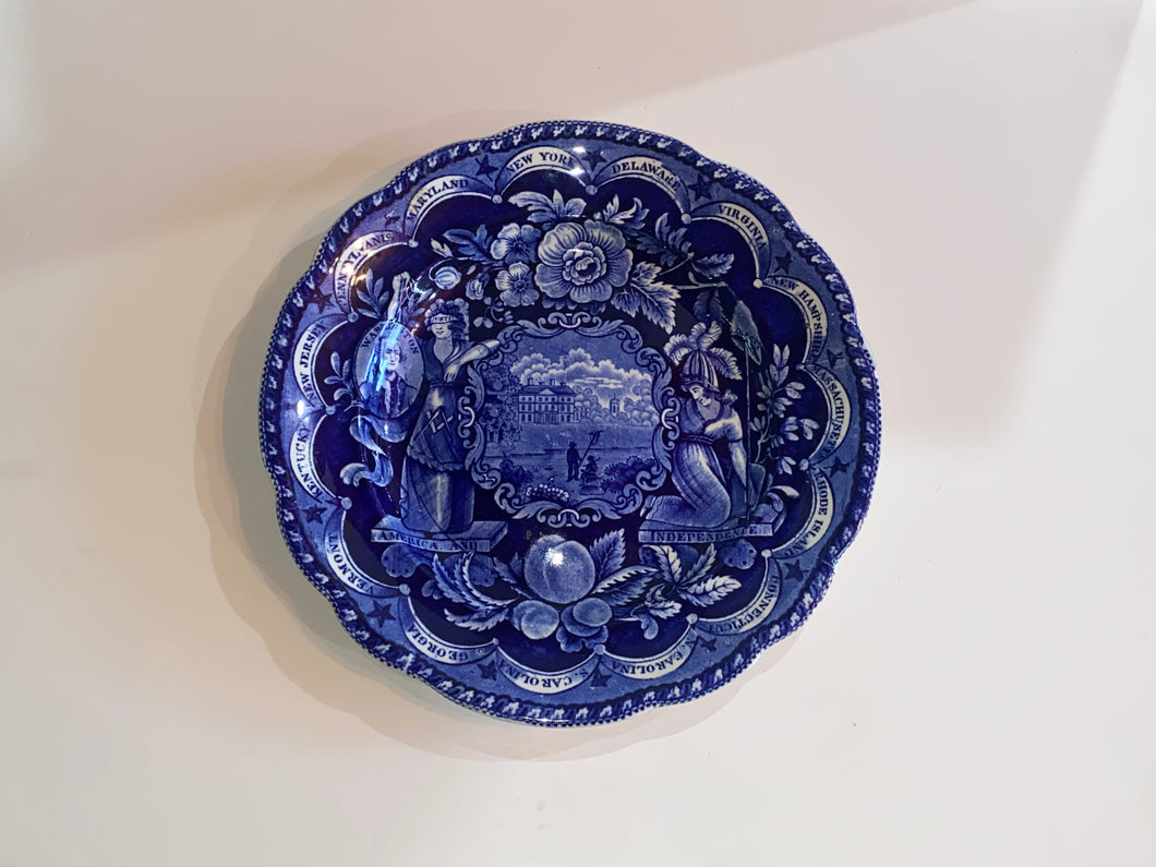 Historical Staffordshire Blue Dinner Plate States Pattern