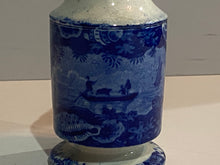 Load image into Gallery viewer, Historical Staffordshire Blue Pepper Pot 2 Men In Sailboat Shell Border Rare
