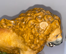 Load image into Gallery viewer, Staffordshire Pearlware Lion Mantle Figure With Globe Ca. 1820’s
