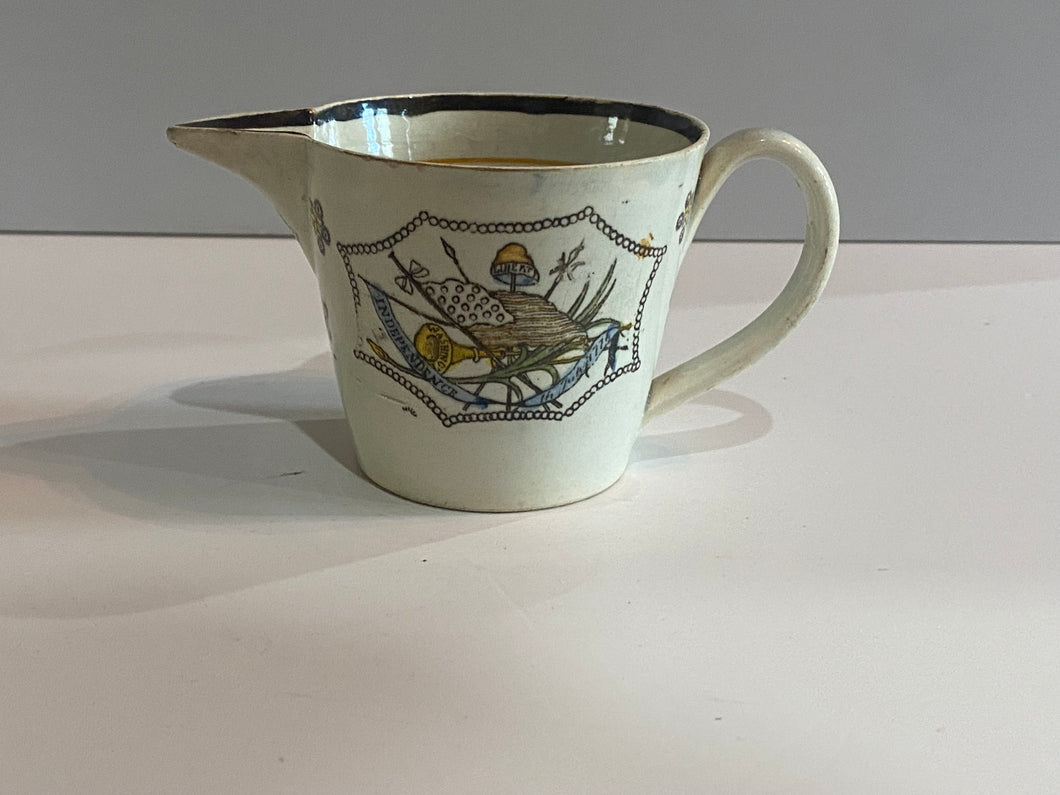 Staffordshire Pearlware Creamer with American Flag Liberty Cap Independence Transfer Ca. 1820
