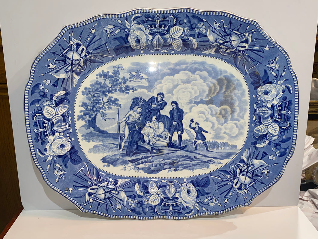 Historical Staffordshire Blue Transfer Platter Death Of General Wolfe Quebec