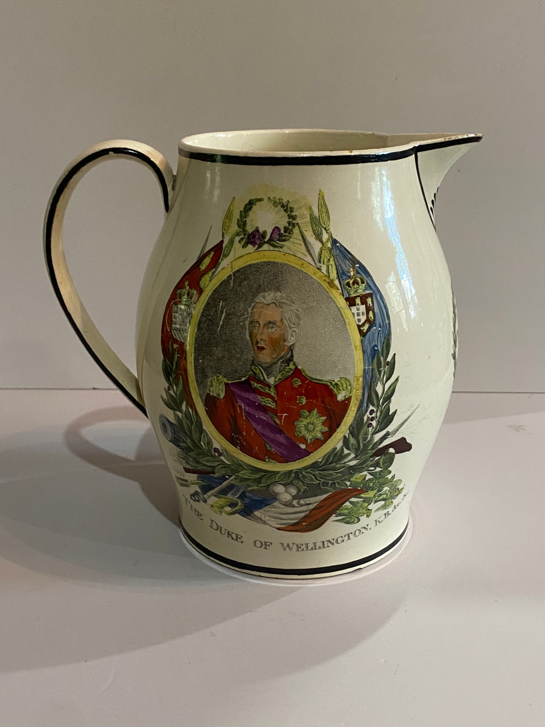 Staffordshire Creamware Liverpool Pitcher George 3rd Duke Of Wellington 1800