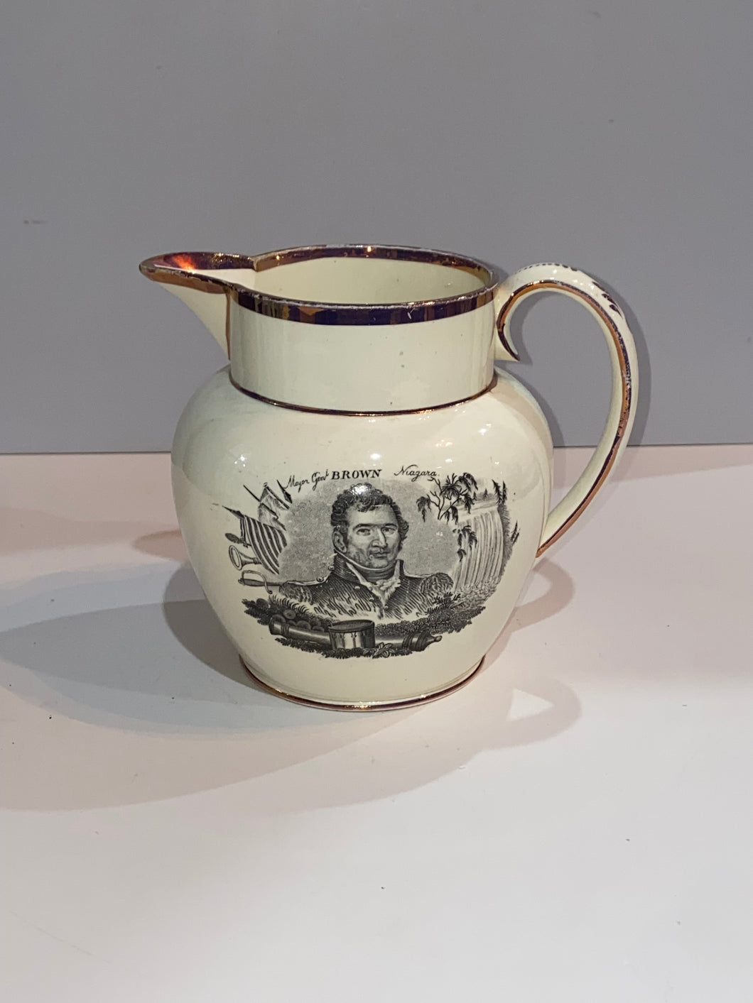 Staffordshire War of 1812 Pitcher With Decatur and Major Genl. Brown Ca. 1815