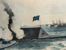 Load image into Gallery viewer, Original Currier &amp; Ives Large Folio Monitor &amp; Merrimac Ship Battle Civil War
