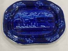 Load image into Gallery viewer, Historical Staffordshire Blue Landing of Lafayette At Castle Gardens Platter 17”
