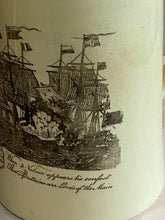 Load image into Gallery viewer, Staffordshire Creamware Liverpool Tankard Mug With Nelson Ship Battle Transfer

