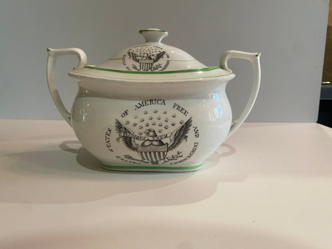 Staffordshire Porcelain Sugar Bowl Historical United States of America Free and Independent