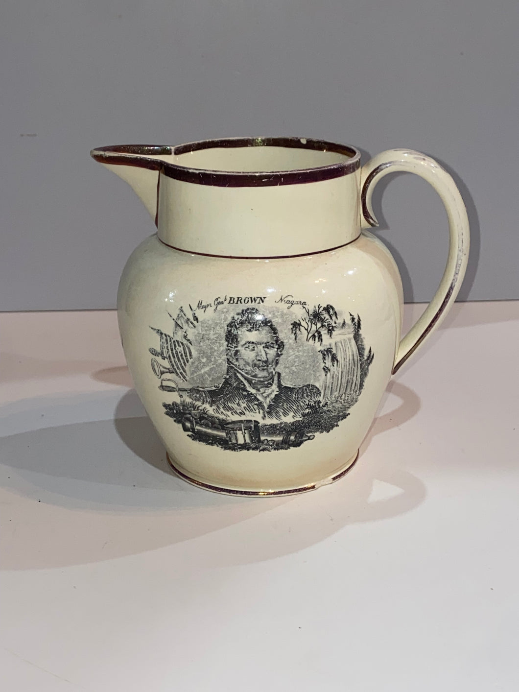 Staffordshire War of 1812 Pitcher Commodore Bainbridge and Major Genl. Brown Ca. 1815