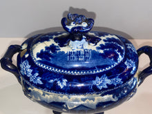 Load image into Gallery viewer, Historical Staffordshire Blue Gravy Tureen Fulton Market NY Masonic Hall Phila. Ca 1825
