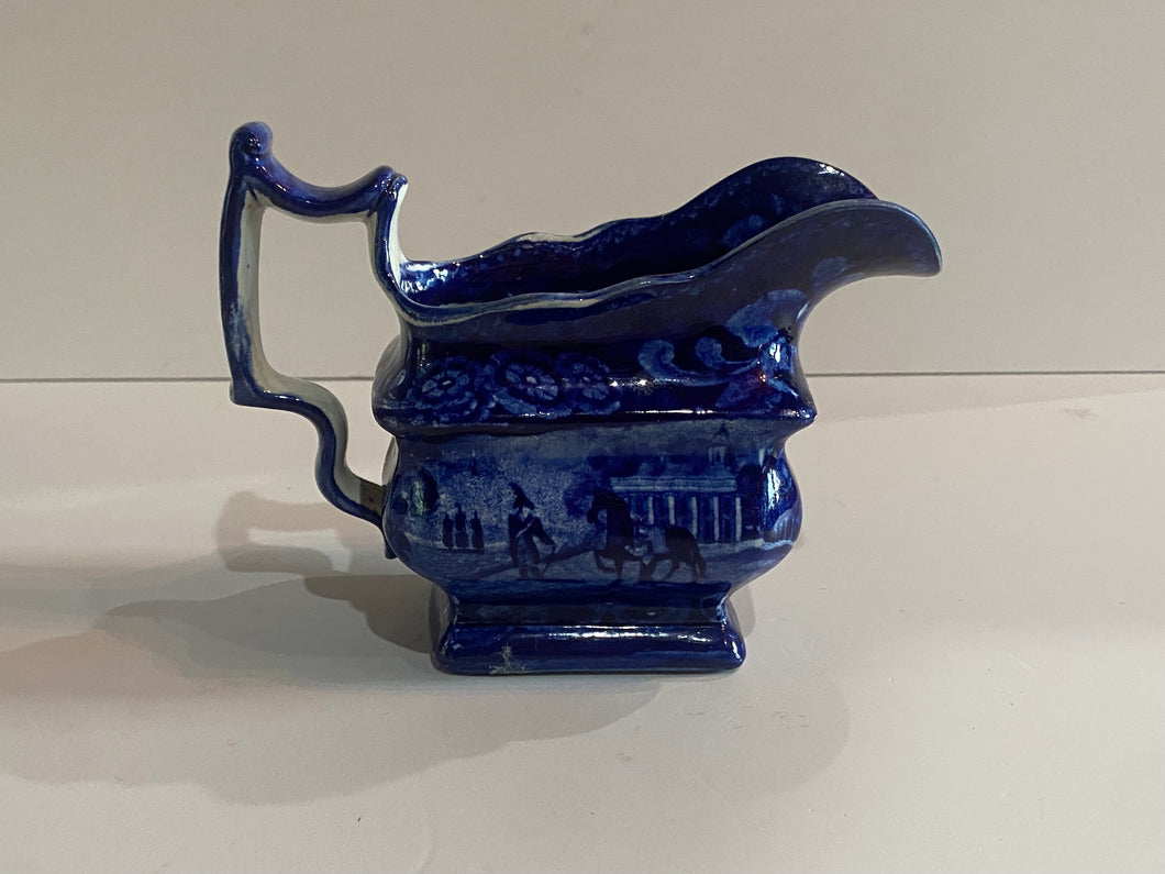 Historical Staffordshire Blue Creamer Mount Vernon Seat of the Late General Washington