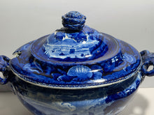 Load image into Gallery viewer, Historical Staffordshire Blue Soup Tureen Bellville On Passaic River Rare 1825
