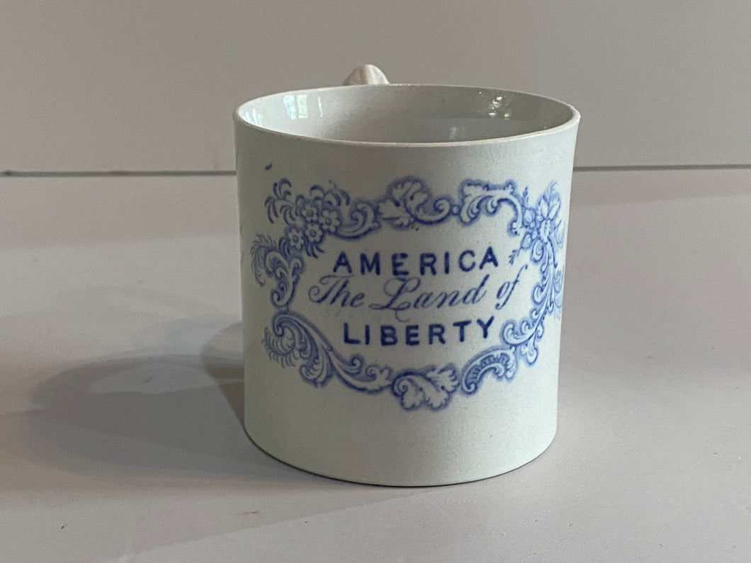 Staffordshire Pearlware Childs Mug America Land of Liberty Eagles and Shields