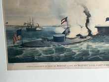 Load image into Gallery viewer, Original Currier &amp; Ives Large Folio Monitor &amp; Merrimac Ship Battle Civil War
